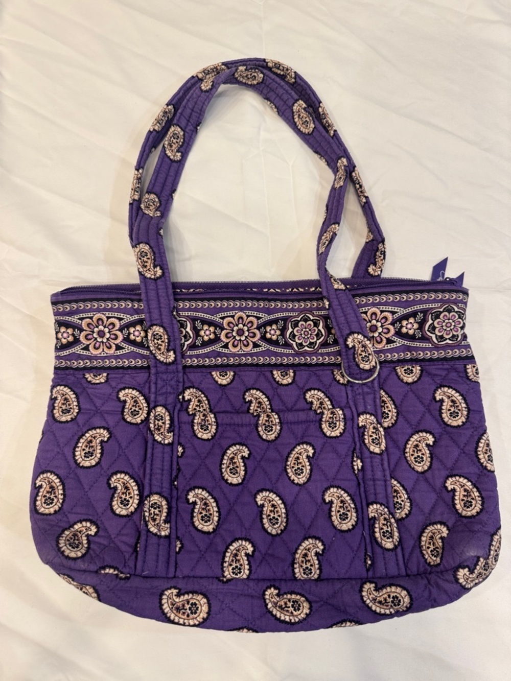 Vera Bradley Purple Quilted Paisley Tote with Floral Band